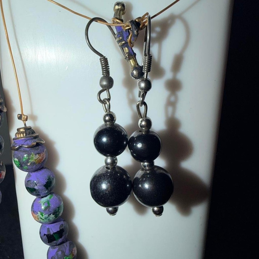 Y2K gunmetal beaded drop earrings